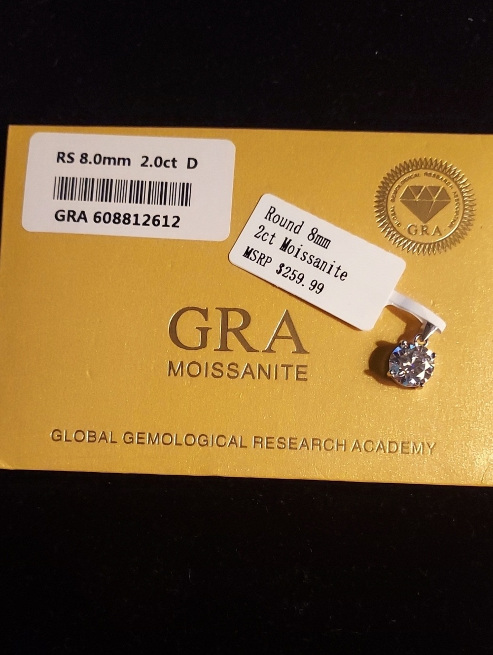 2.0ct Round 8mm Moissanite Solitaire Pendant BN